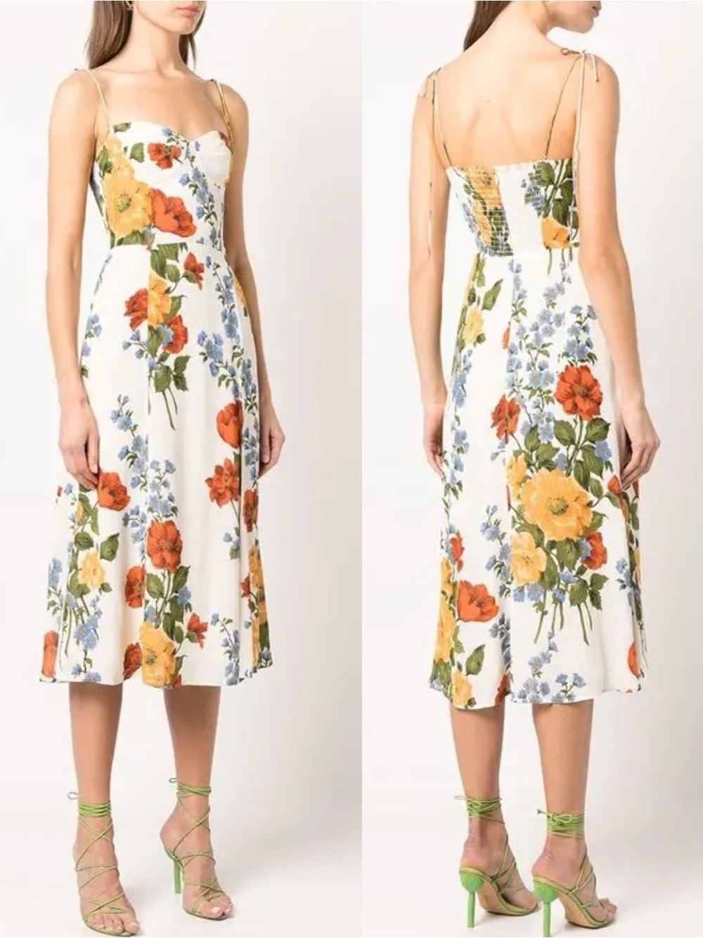 Reformation Juliette Midi Dress Formosa Floral Size 10 Sweetheart Tie Strap - Picture 14 of 15